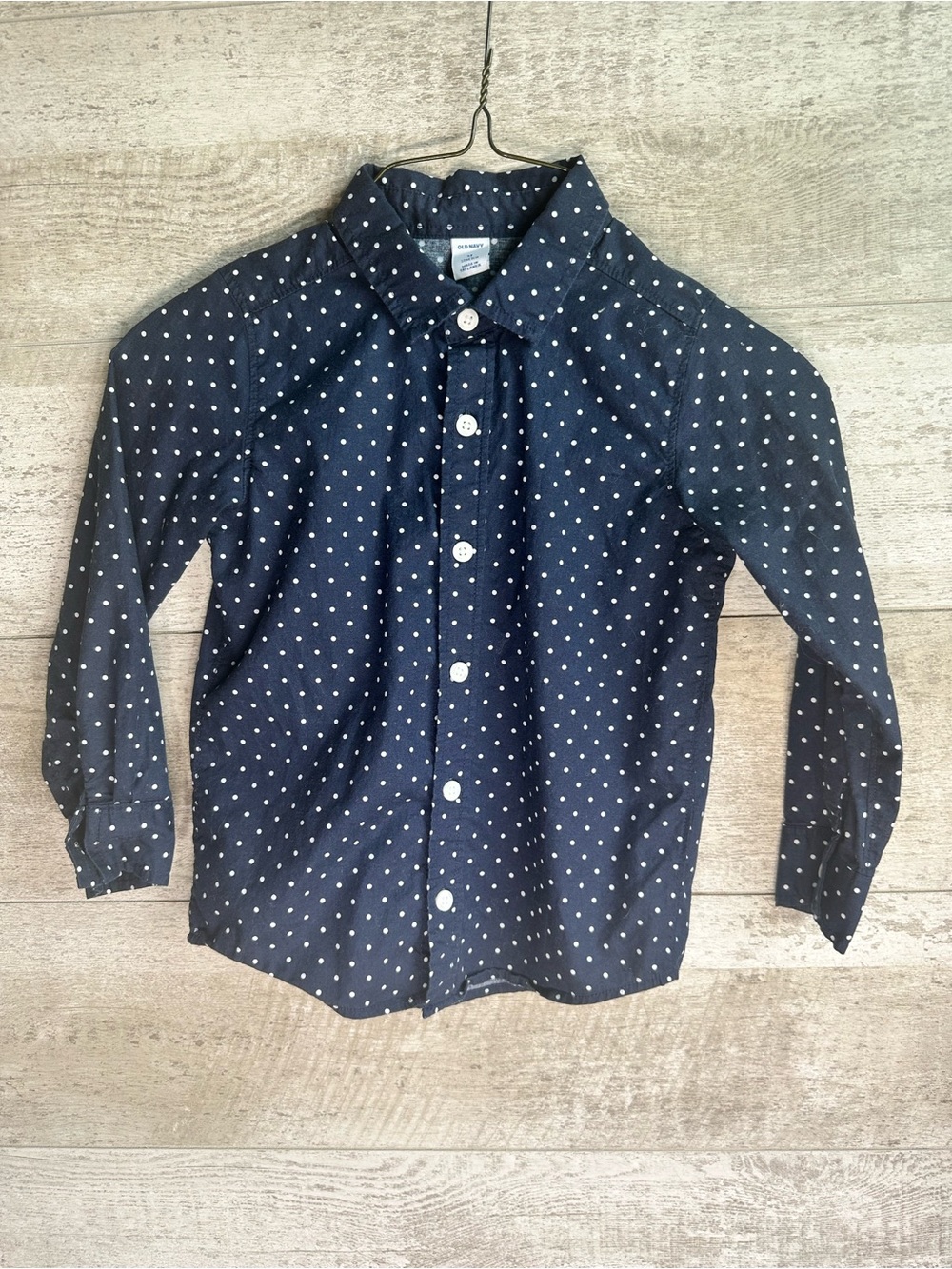 Old Navy Boys Navy Blue Polka Dot Button-Down Shirt